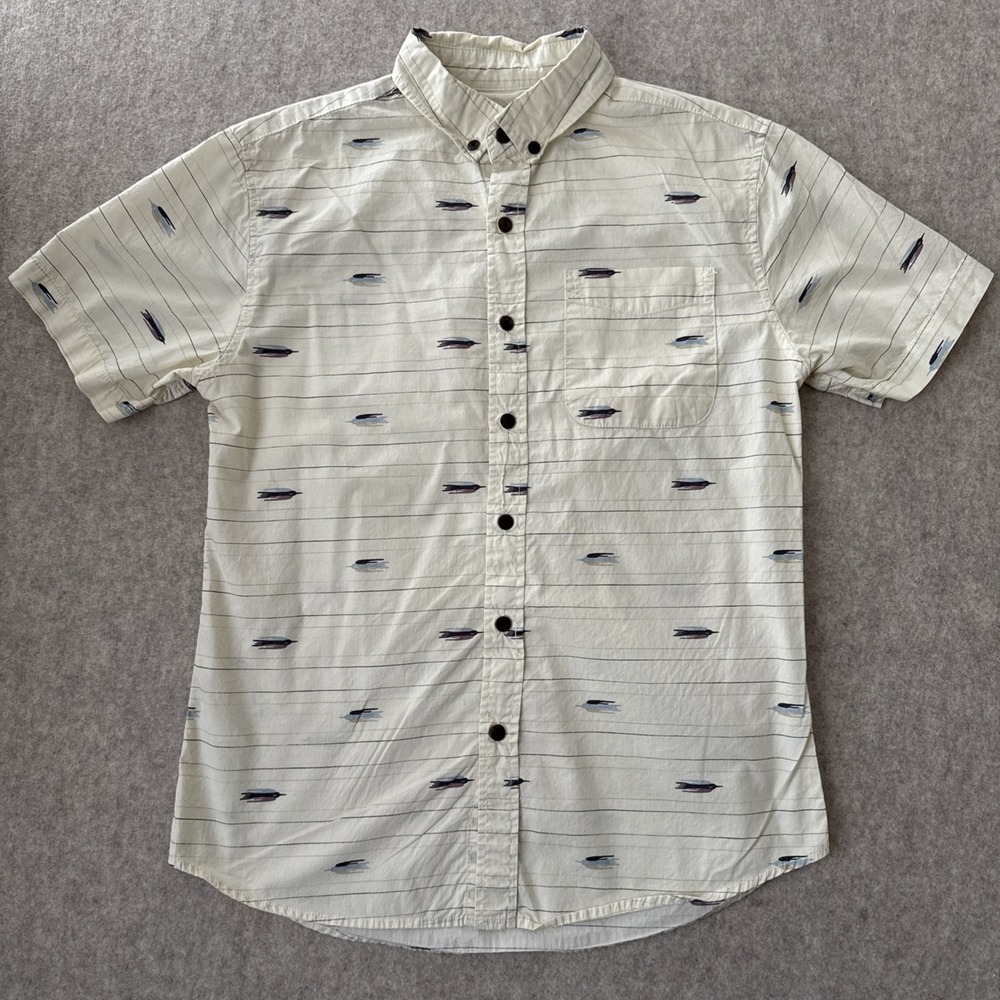 Katin Yellow Print Short Sleeve Button Down Shirt Mens Small